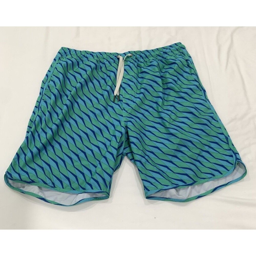 Fair Harbor Swim Trunks Mens XL Blue Green Geometric Wave The Anchor Shorts